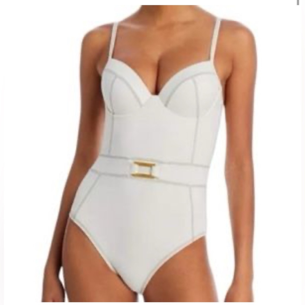 Bleu Rod Beattie A Fine Line Cream Belted Swimsuit